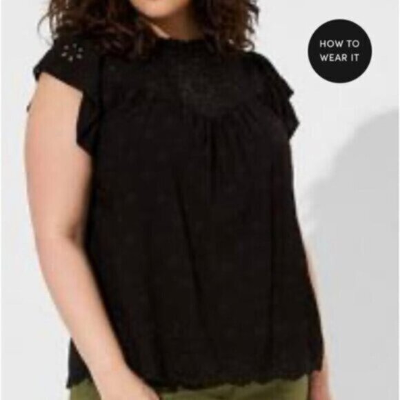 Torrid Black Lace Eyelet Ruffle Top - Picture 1 of 3